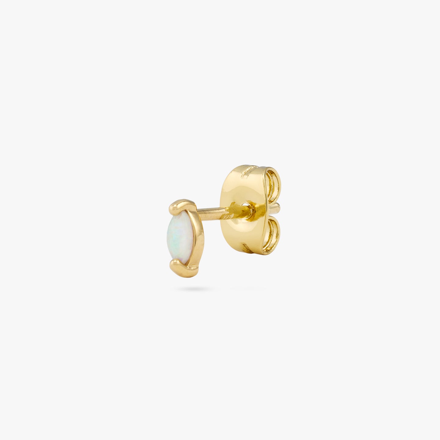 This is a marquise mini stud featuring an opal oblong shaped gem and has gold accents. color:null|gold/opal
