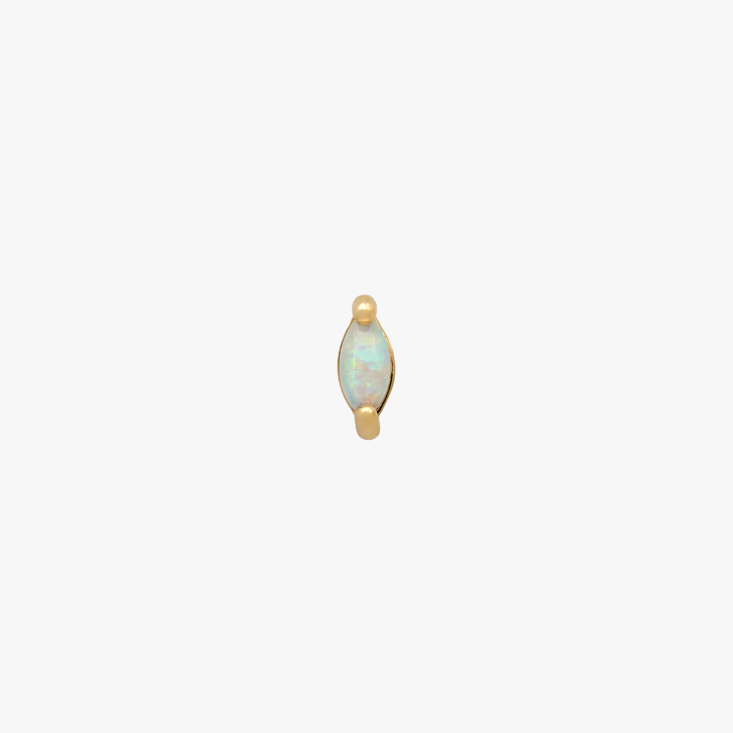 This is a marquise mini stud featuring an opal oblong shaped gem and has gold accents. color:null|gold/opal