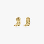 This is a pair of small gold cowboy boot shaped studs with detailing [pair] color:null|gold