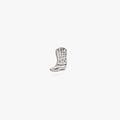 This is a small silver cowboy boot shaped stud with detailing color:null|silver