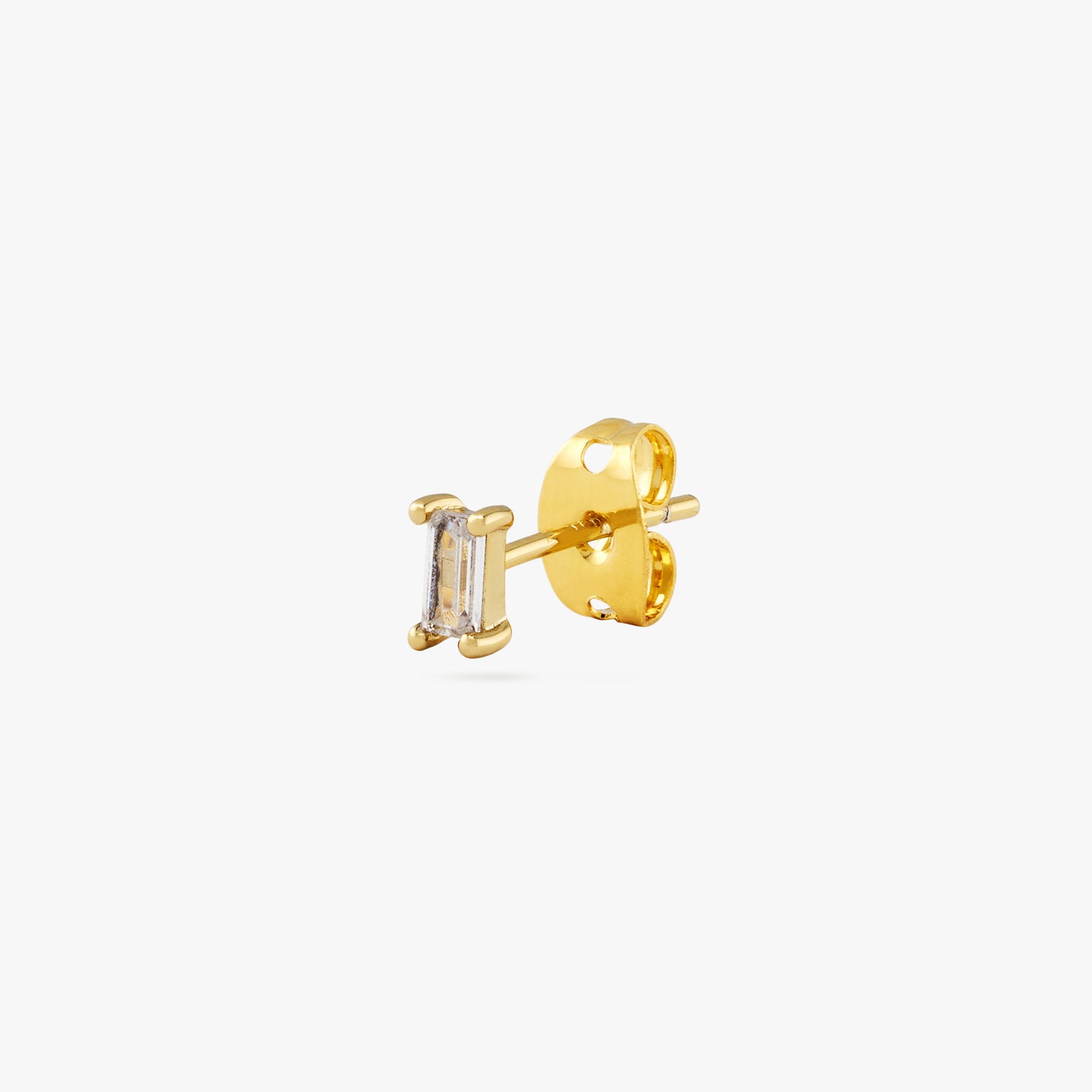 Gold baguette stud with clear cz