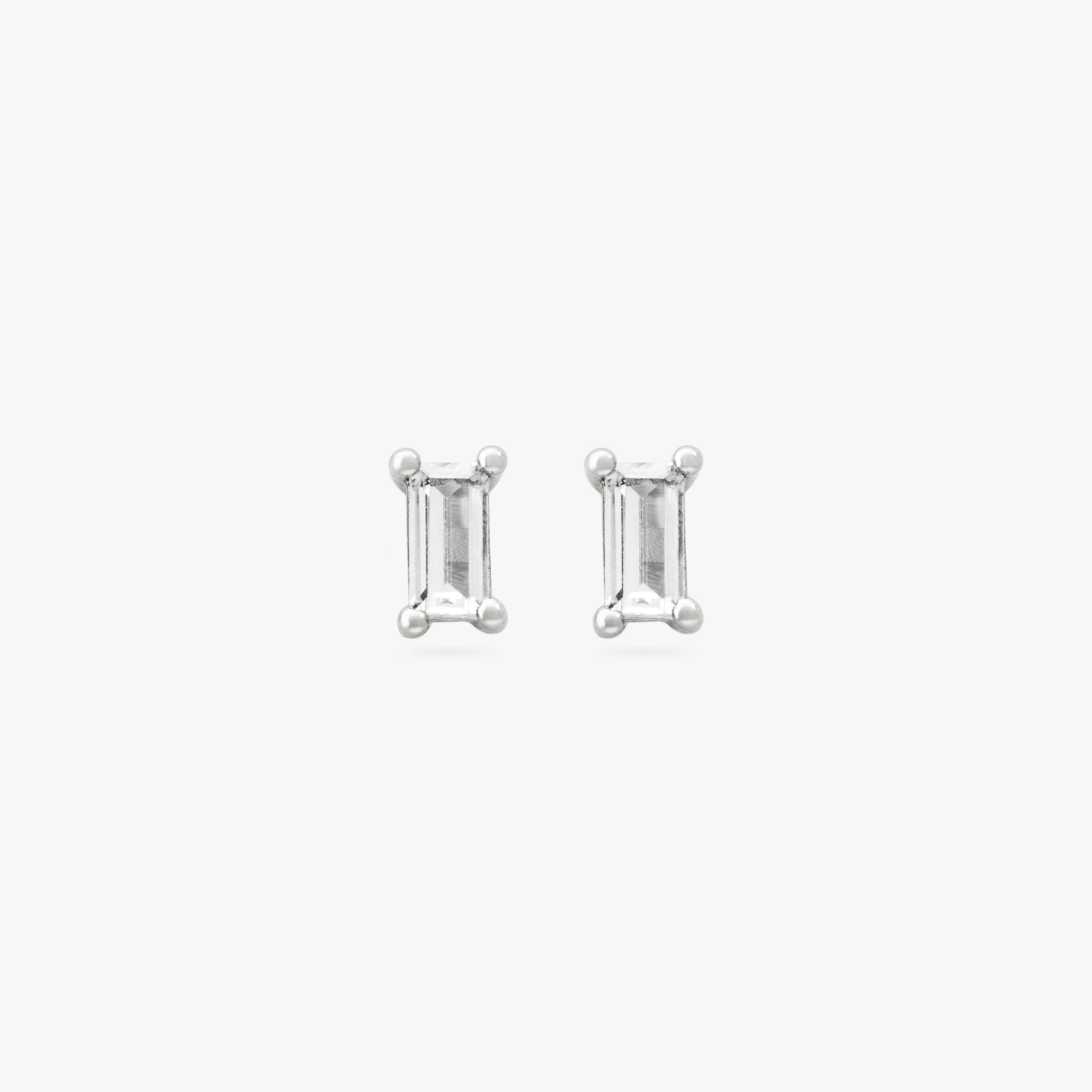 This is a pair of silver baguette studs with clear CZ gems [pair] color:null|silver/clear