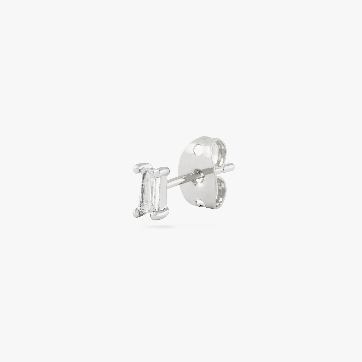 This is a silver baguette stud with a clear CZ gem color:null|silver/clear