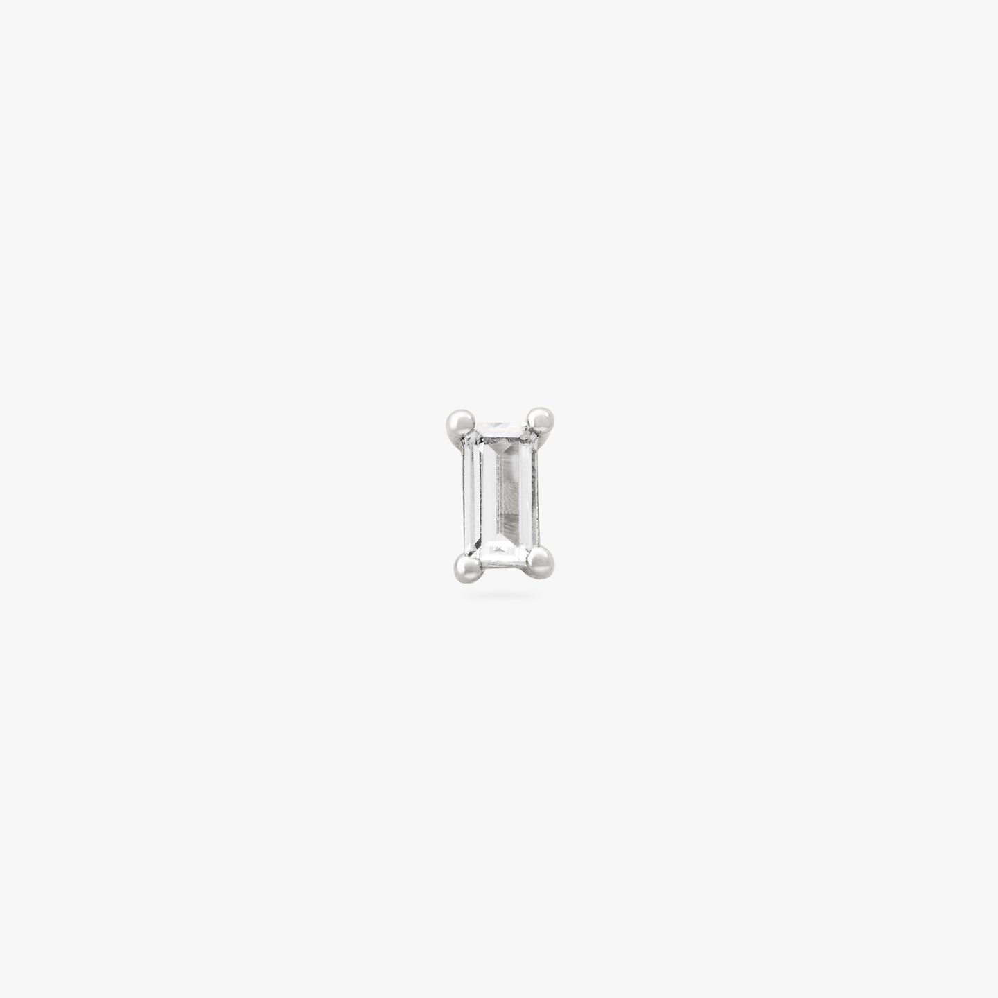 This is a silver baguette stud with a clear CZ gem color:null|silver/clear