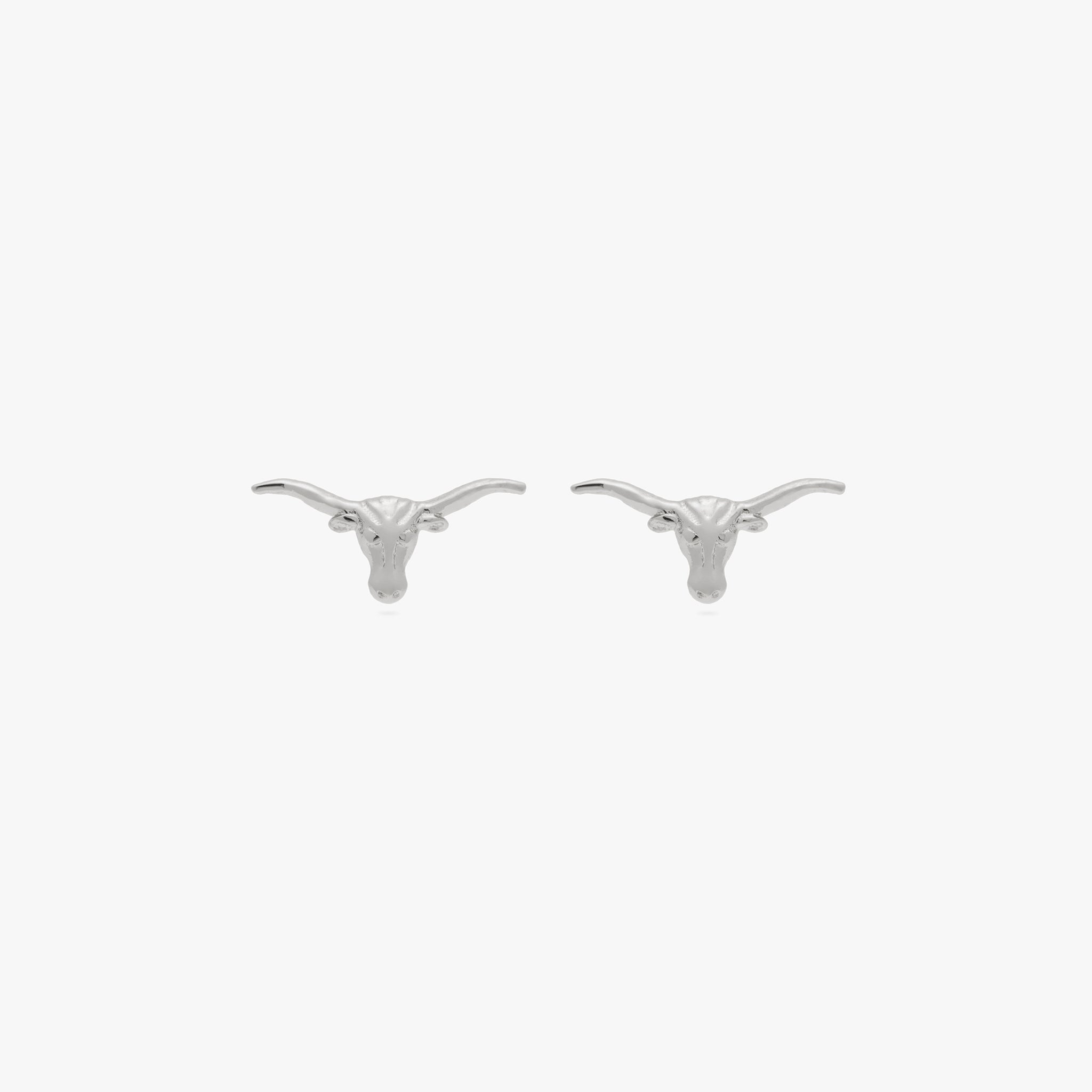 This is a pair of silver longhorn shaped stud earrings [pair] color:null|silver