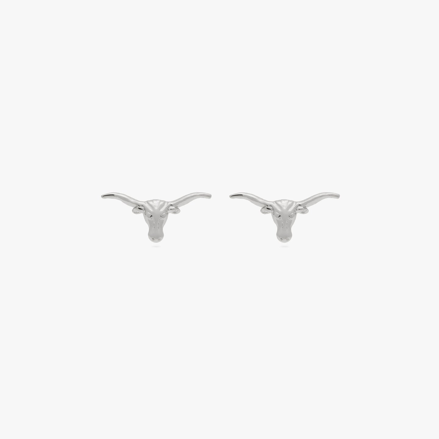 This is a pair of silver longhorn shaped stud earrings [pair] color:null|silver