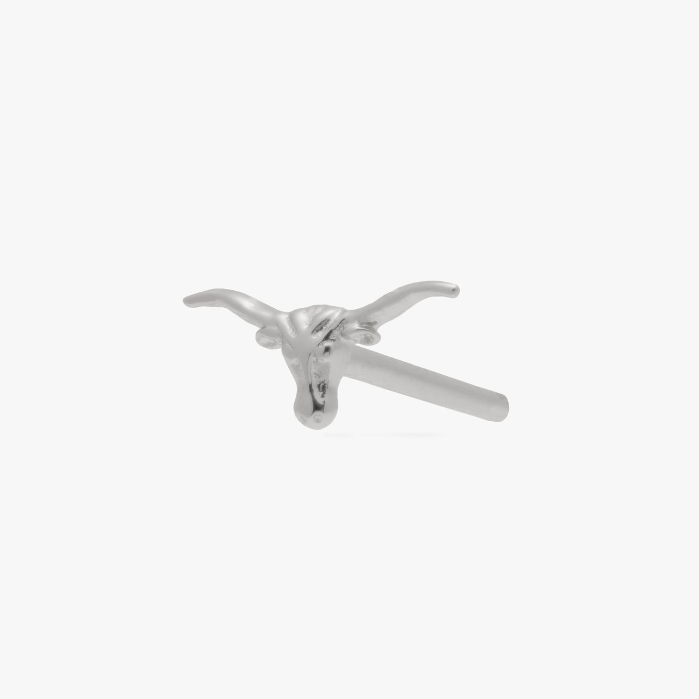 This is a silver longhorn shaped stud earring color:null|silver