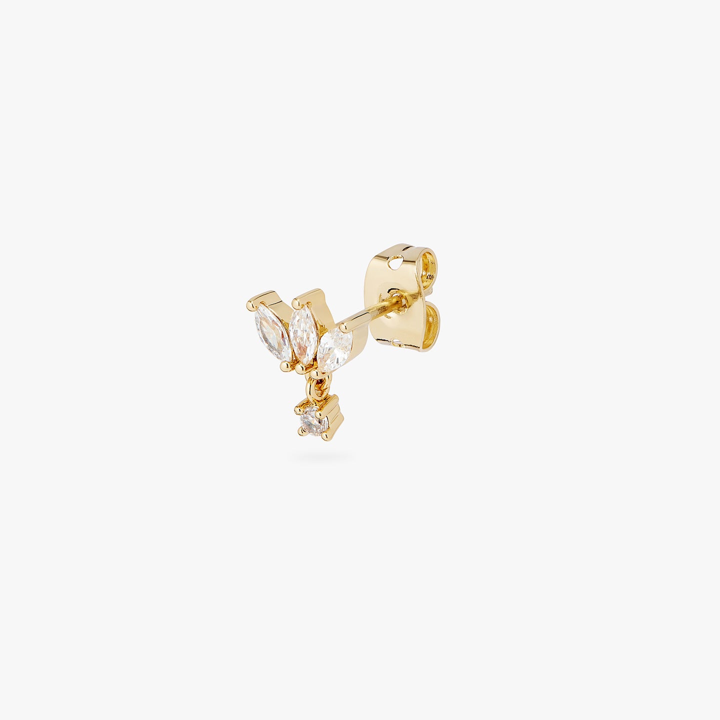 a small gold/clear triple crown marquise stud with a hanging CZ stud color:null|gold/clear