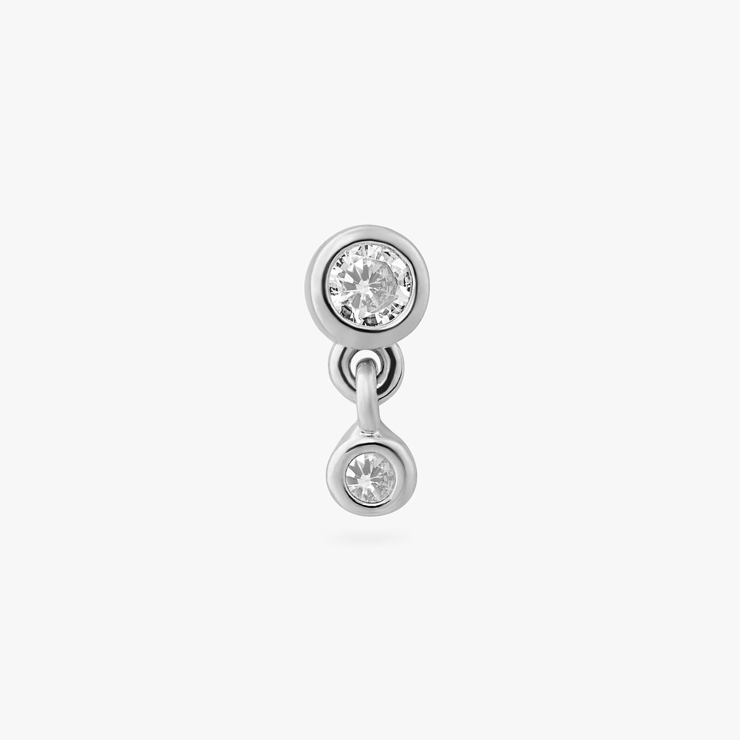a silver plated bezel stud with a clear cz and another clear bezel cz hanging from it color:null|silver/clear