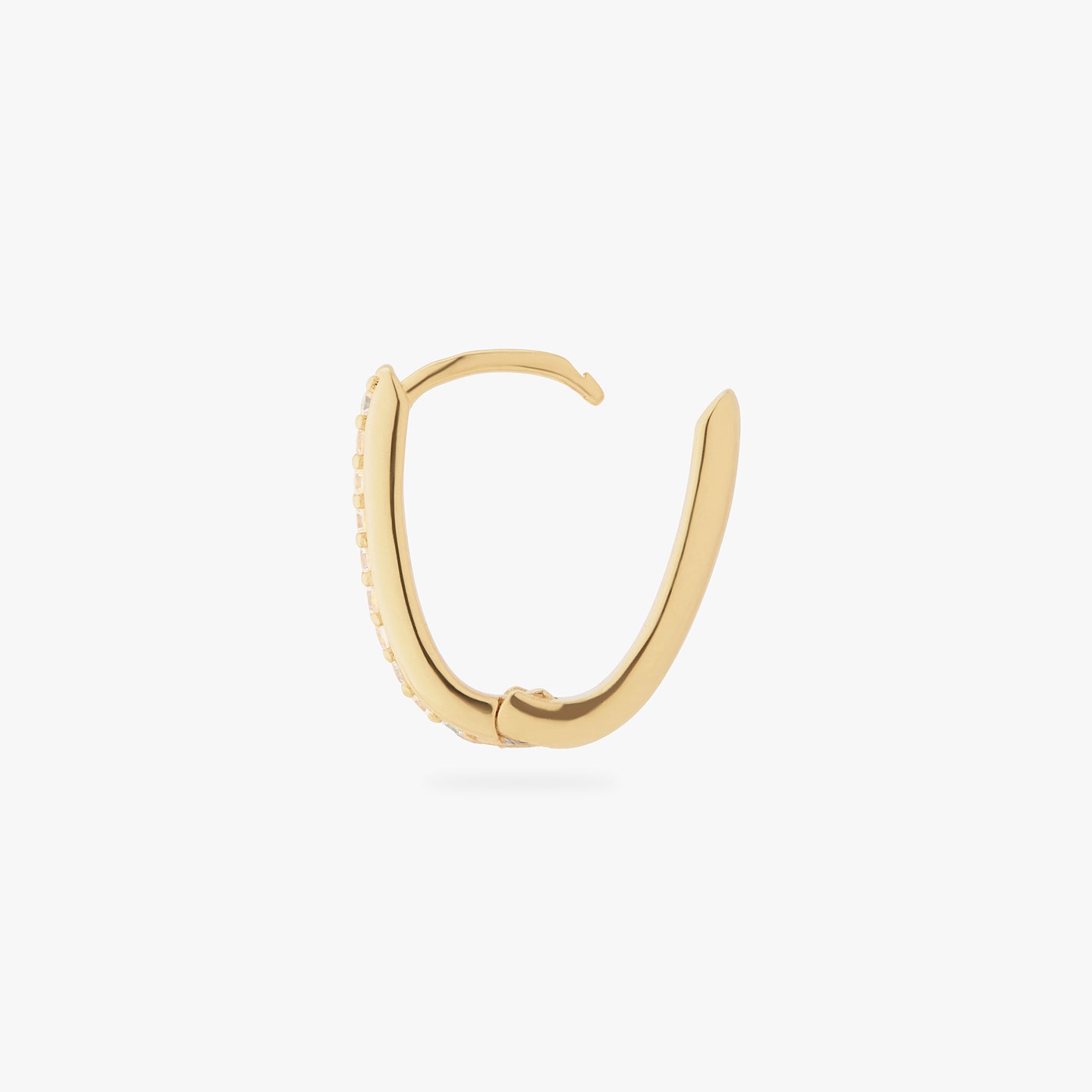 a gold medium oval hoop that has one side pave color:null|gold/clear