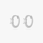 a pair of silver slim huggies with clear baguette shaped CZs [pair] color:null|silver/clear