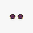 a pair of gold plated studs in the shape of a daisy with a color changing mood stone [pair] color:null|gold